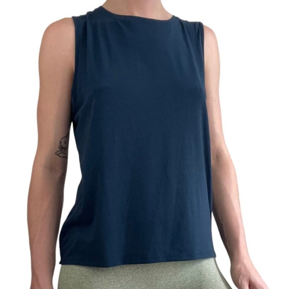 Athleta Soft Open Cutout Wrap Back Blue Tank Top - Picture 3 of 7